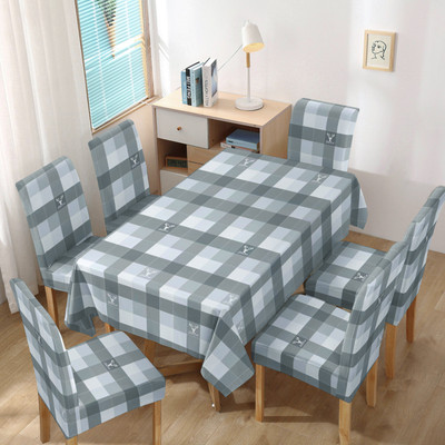 HOKiPO Polyester 6 Seater Chair Geometric Cover(Pack of 7 Grey)