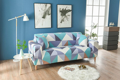 lukzer Polyester Geometric 4 Seater Sofa Cover(Prism Light Blue Pack of 1)