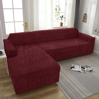 HOUSE OF QUIRK Jacquard 3+3 Seater L-Shape Sofa Embroidered Cover(Pack of 1 Maroon)