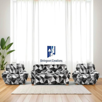 ADstore Polyester Geometric 3+1+1 Seater Sofa Cover(Black Pack of 1)