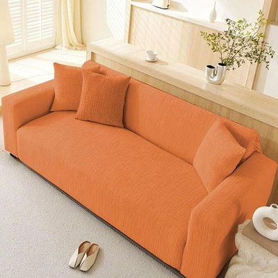 lukzer Jacquard Abstract 2 Seater Sofa Cover(Pastel Orange Tangled Lines Pack of 1)