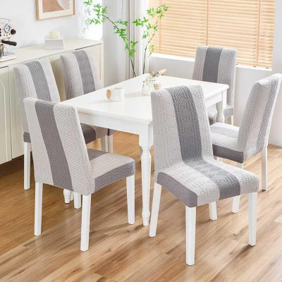 HOMETHREADS Jacquard Plain 6 Seater Chair Cover(Grey Pack of 6)