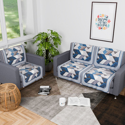 KUBER INDUSTRIES Velvet 3 Seater Sofa Abstract Cover(Pack of 6 Grey & Blue)