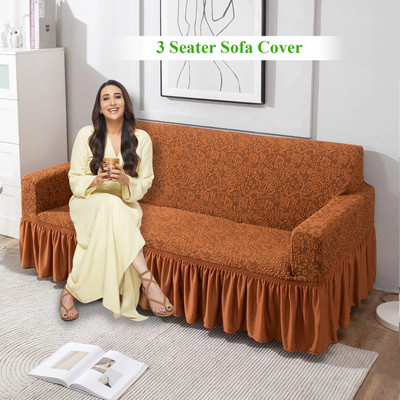 HOKiPO Jacquard 3 Seater Sofa Floral Cover(Pack of 1 Caramel Brown)