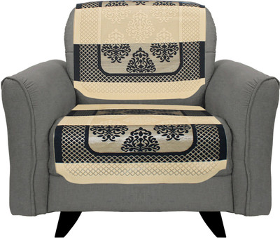 Bluegrass Polycotton, Lace 3+2 Seater Sofa Damask Cover(Pack of 6 Black, Gold)
