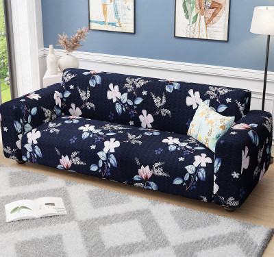 lukzer Polyester 3 Seater Sofa Floral Cover(Pack of 1 Navy Blue Flower)