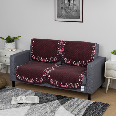 HOMESTIC by Kuber Industries Velvet Floral 2 Seater Sofa Cover(Maroon Pack of 4)
