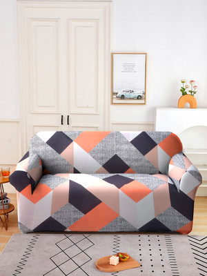 Cortina Polyester Abstract 2 Seater Sofa Cover(Green, Grey Pack of 1)