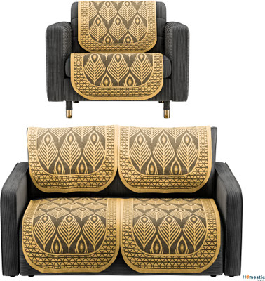 HOMESTIC Cotton 3 Seater Sofa Floral Cover(Pack of 6 Gold)