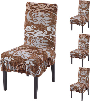 HOKiPO Polyester 4 Seater Chair Floral Cover(Pack of 4 Brown)