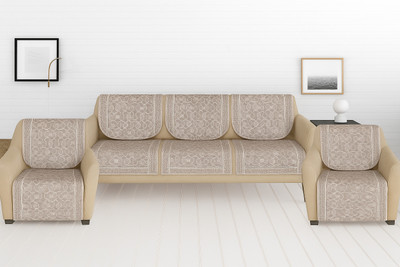 RVS Decor Chenille 3+1+1 Seater Sofa Floral Cover(Pack of 10 Beige Star)