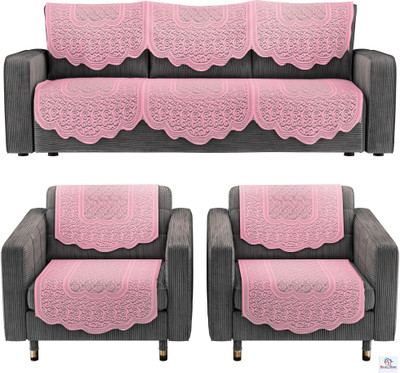 Heart Home Cotton 3+2 Seater L-Shape Sofa Floral Cover(Pack of 10 Pink)