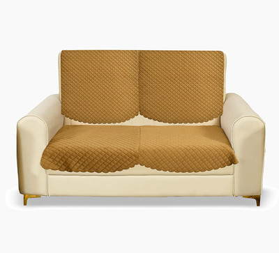 Fashion Throw Velvet 2 Seater Sofa Geometric Cover(Pack of 2 Gold)