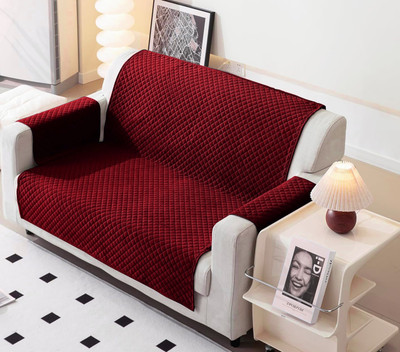 Fashion Throw Velvet 2 Seater Sofa Geometric Cover(Pack of 1 Maroon)