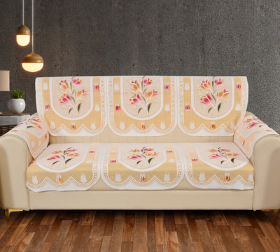 Bigger fish Polycotton 3 Seater Sofa Floral Cover(Pack of 8 Beige)
