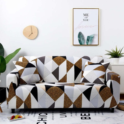 lukzer Polyester Geometric 3 Seater Sofa Cover(Multicolor Pack of 1)