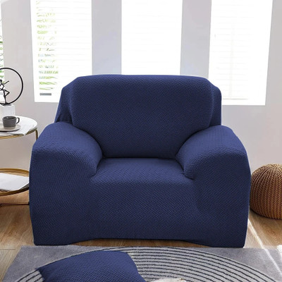 FurShine Polyester Checkered 1 Seater Sofa Cover(Blue Pack of 1)