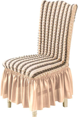 Magic Cover Polyester Striped 1 Seater Chair Cover(White Pack of 1)