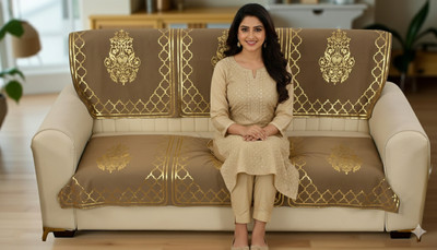 onterio fabs Cotton 3 Seater Sofa Floral Cover(Pack of 2 Brown)