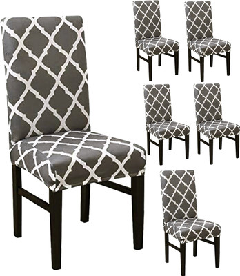 Magic Cover Polyester Abstract 1 Seater Chair Cover(Grey Pack of 6)