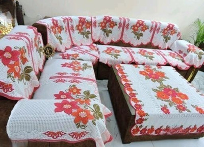 Mebels Joy Cotton 3+2 Seater Sofa Floral Cover(Pack of 16 Pink)