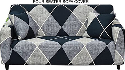 HOUSE OF QUIRK Polyester Checkered 3 Seater Sofa Cover(Grey Pack of 1)