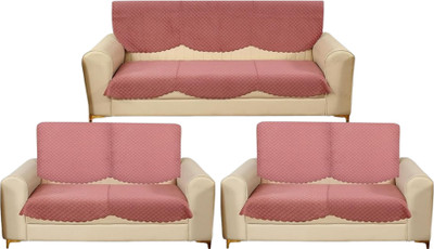LEAFNEST Velvet Plain 3+2+2 Seater Sofa Cover(Rose Pack of 1)