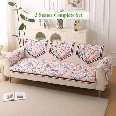 HOKiPO Velvet 3 Seater Sofa Floral Cover(Pack of 6 Scarlet Rose Ivory)