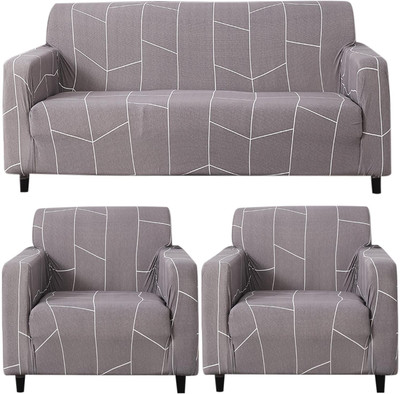 HOKiPO Polyester 3+1+1 Seater Sofa Abstract Cover(Pack of 3 Ash Grey Abstract)