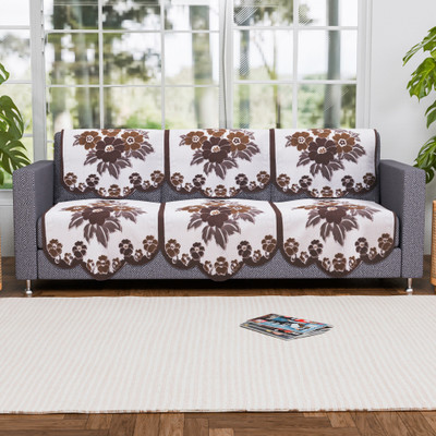 KUBER INDUSTRIES Cotton 3 Seater Sofa Floral Cover(Pack of 6 White, Brown)