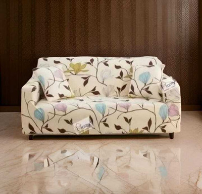 Durga Polycotton 3 Seater Sofa Floral Cover(Pack of 1 white)