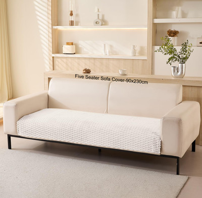 HOUSE OF QUIRK Chenille Plain 4 Seater Sofa Cover(Cream Pack of 1)