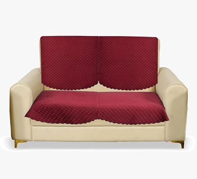 Bigger fish Velvet Checkered 2 Seater Sofa Cover(Maroon Pack of 2)