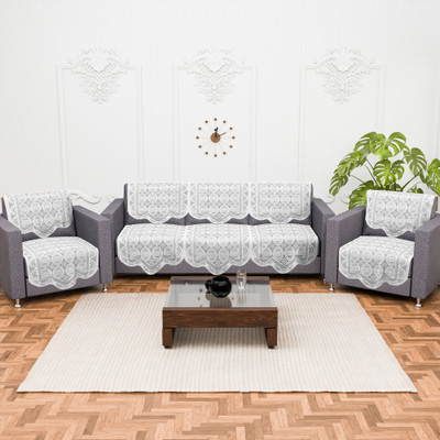 KUBER INDUSTRIES Cotton 3+1+1 Seater Sofa Floral Cover(Pack of 6 White)