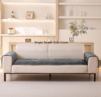 HOUSE OF QUIRK Velvet 1 Seater Sofa Plain Cover(Pack of 1 Grey)