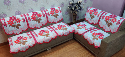 MHF Polyester 3+1+1 Seater Sofa Floral Cover(Pack of 6 Pink)