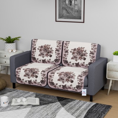 Heart Home Cotton Floral Sofa Cover(Brown Pack of 4)