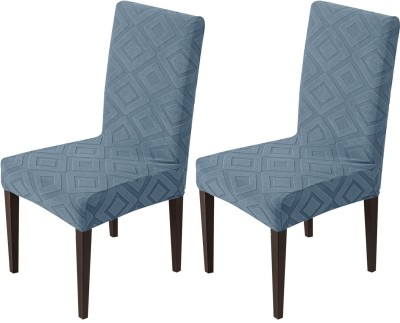 HOUSE OF QUIRK Jacquard Plain Chair Cover(Blue Pack of 2)