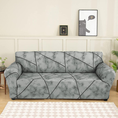 lukzer Polyester Geometric 3 Seater Sofa Cover(Grey Pack of 1)