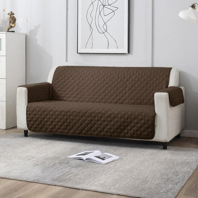 KriShyam Polyester Plain 3 Seater Sofa Cover(Coffee Pack of 1)