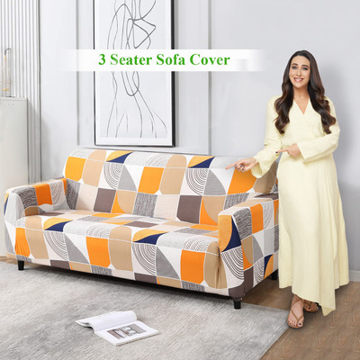 HOKiPO Polyester 3 Seater Sofa Geometric Cover(Pack of 1 Square Abstract)