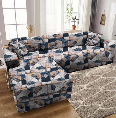 TONY STARK Polycotton Checkered 3+3 Seater L-Shape Sofa Cover(Antique Prism Pack of 1)
