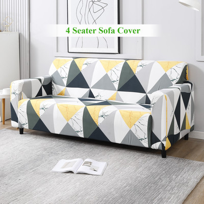 HOKiPO Polyester 4 Seater Sofa Geometric Cover(Pack of 1 Geometric Multi)