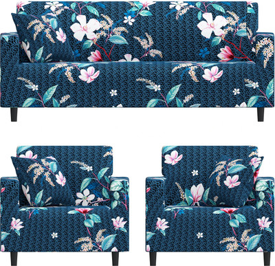 B BESTILO Polyester Checkered 3+1+1 Seater Sofa Cover(Blue Lotus Pack of 1)