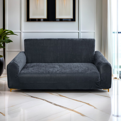 Rabhnoor Velvet, Silk 3 Seater Sofa Plain Cover(Pack of 1 Grey)