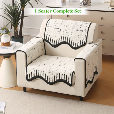 HOKiPO Terry 1 Seater Sofa Abstract Cover(Pack of 1 Off-White)
