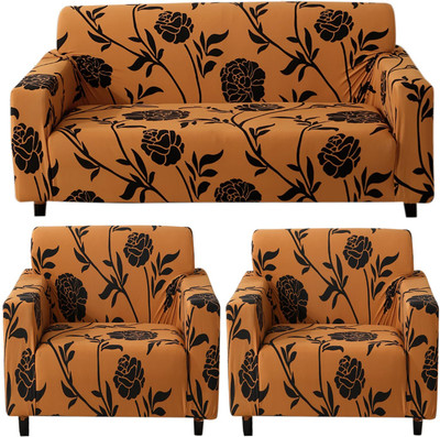 HOKiPO Polyester 3+1+1 Seater Sofa Floral Cover(Pack of 3 Copper Brown Floral)