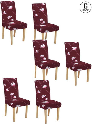 SAFED DHAAGA Polyester 1 Seater Chair Floral Cover(Pack of 6 maroon)