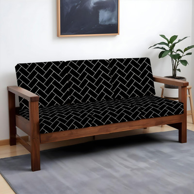 LAZI Polycotton 3 Seater Sofa Geometric Cover(Pack of 6 Black Geometric Printed 220GSM 3 Seater Wooden Sofa Cushion Seat Cover Set)
