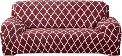 ADstore Polyester Geometric 3 Seater Sofa Cover(Maroon Pack of 1)